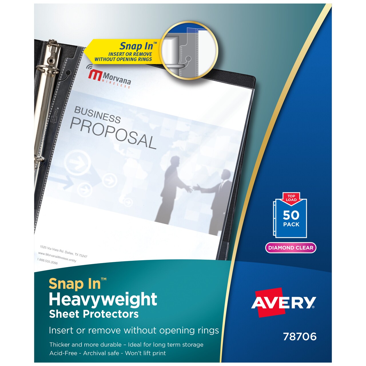 Avery Diamond Clear Snap-In Sheet Protectors, Heavyweight, Top Load, 50 Page Protectors (78706)